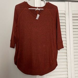 Rust colored three quarter sleeve Maurice’s shirt